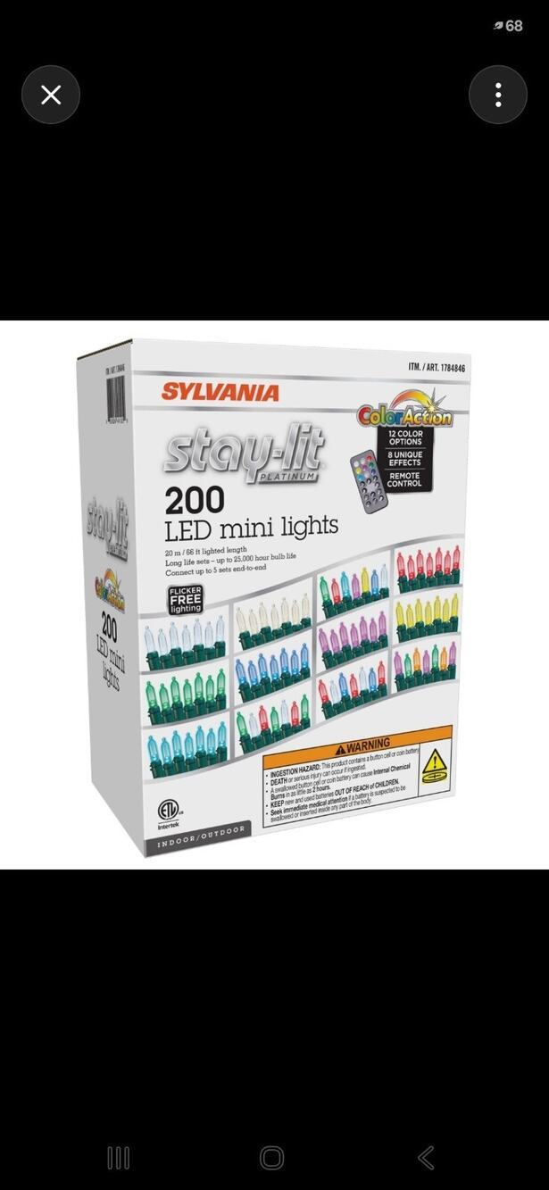SYLVANIA Stay-Lit 200 LED Mini Lights ColorAction Remote 66ft Open Box
